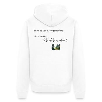 LIEBEVOLL Morgenroutine Wald - Unisex Premium Bio Zip Hoodie - Weiß - Hinten - Thijin (182cm)