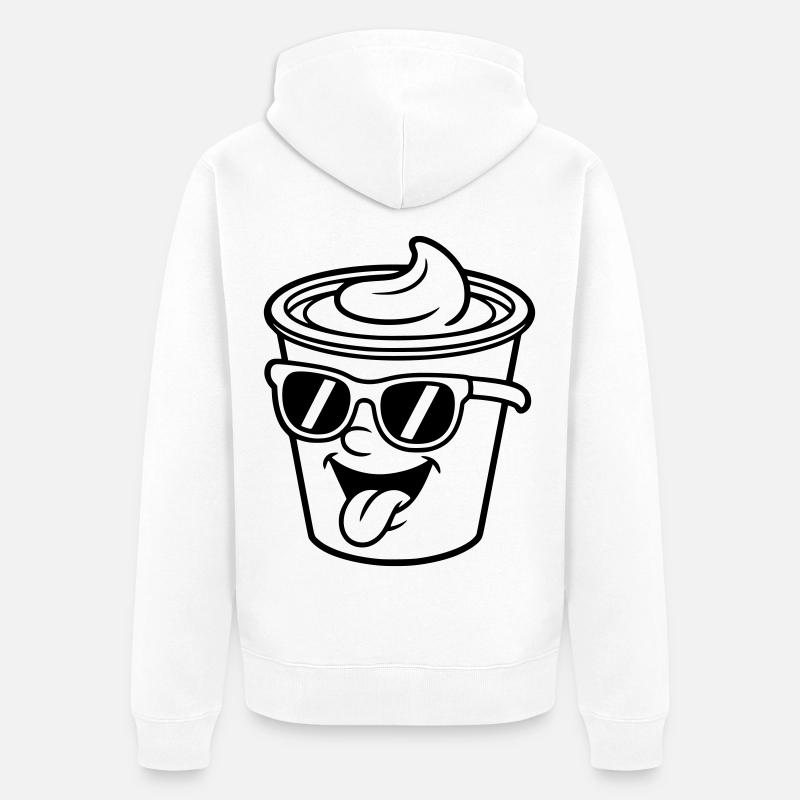 Becher Crème Joghurt Sahne Eis (Farbe änderbar) - Unisex Premium Bio Zip Hoodie - Weiß