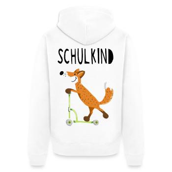 Endlich Schuldkind - Kleiner Fuchs mit Roller - Unisex Premium Bio Zip Hoodie - Weiß - Hinten - Thijin (182cm)
