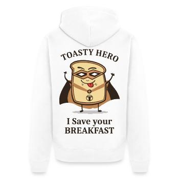 Frühstücks Held Toastbrot - Unisex Premium Bio Zip Hoodie - Weiß - Hinten - Thijin (182cm)