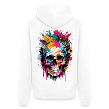 Schädel Farbenfreudig - Piratenkopf - Totenkopf - Unisex Premium Bio Zip Hoodie - Weiß - Hinten - Thijin (182cm)