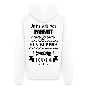 Not perfect but great butcher - Unisex Premium Organic Zip Hoodie - white - Back - Thijin (182cm)