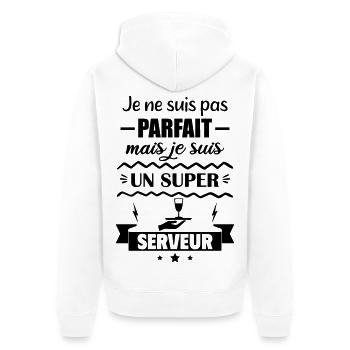Nicht perfekt, aber toller Server - Unisex Premium Bio Zip Hoodie - Weiß - Hinten - Thijin (182cm)