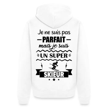 Not perfect but great skier - Unisex Premium Organic Zip Hoodie - white - Back - Thijin (182cm)