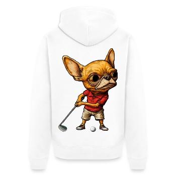 Chihuahua Golfspieler - Unisex Premium Bio Zip Hoodie - Weiß - Hinten - Thijin (182cm)