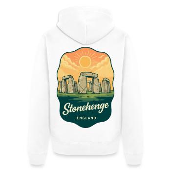 Stonehenge England Vintage Sunset Reiseabzeichen - Unisex Premium Bio Zip Hoodie - Weiß - Hinten - Thijin (182cm)