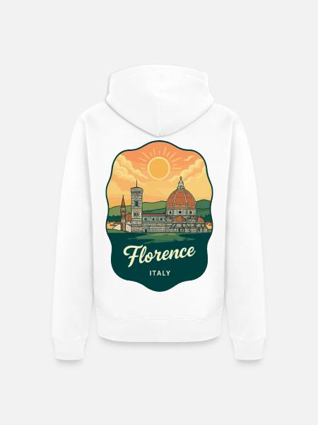 Florence Duomo Retro Sonnenuntergangs-Reiseabzeichen - Unisex Premium Bio Zip Hoodie - Weiß
