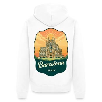 Barcelona Sagrada Familia Vintage Sunset Abzeichen - Unisex Premium Bio Zip Hoodie - Weiß - Hinten - Thijin (182cm)