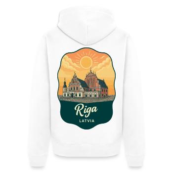Riga House of the Blackheads Vintage Badge - Unisex Premium Organic Zip Hoodie - white - Back - Thijin (182cm)