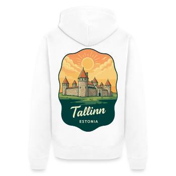 Tallinn Medieval City Vintage-Abzeichen - Unisex Premium Bio Zip Hoodie - Weiß - Hinten - Thijin (182cm)
