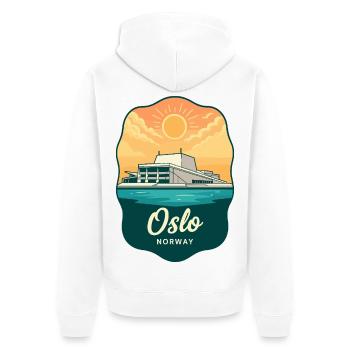 Oslo Opera House Retro Sunset Badge - Unisex Premium Organic Zip Hoodie - white - Back - Thijin (182cm)