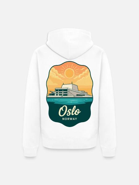 Osloer Opernhaus Retro-Sonnenuntergangsabzeichen - Unisex Premium Bio Zip Hoodie - Weiß