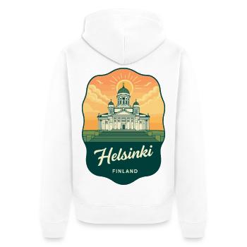 Helsinkier Kathedrale Vintage-Reiseabzeichen - Unisex Premium Bio Zip Hoodie - Weiß - Hinten - Thijin (182cm)
