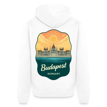 Budapester Parlament Vintage Sunset Abzeichen - Unisex Premium Bio Zip Hoodie - Weiß - Hinten - Thijin (182cm)