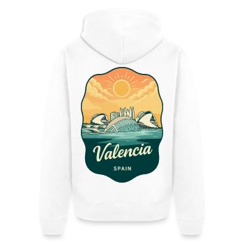 Valencia, Spanien Vintage Sunset Reiseabzeichen - Unisex Premium Bio Zip Hoodie - Weiß - Hinten - Thijin (182cm)