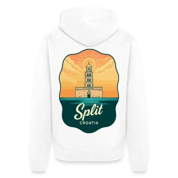 Geteiltes Diokletians Palac Vintage-Reiseabzeichen - Unisex Premium Bio Zip Hoodie - Weiß - Hinten - Thijin (182cm)