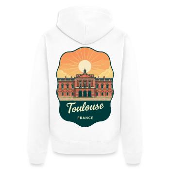 Toulouse Capitole Retro Sonnenuntergang Reiseabzeichen - Unisex Premium Bio Zip Hoodie - Weiß - Hinten - Thijin (182cm)