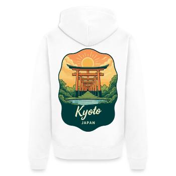Kyoto Golden Pavilion Vintage Sunset Badge - Unisex Premium Organic Zip Hoodie - white - Back - Thijin (182cm)