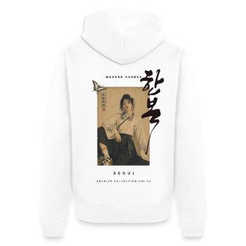 Vintage Hanbok Art & Korean Calligraphy - Unisex Premium Bio Zip Hoodie - Weiß - Hinten - Thijin (182cm)
