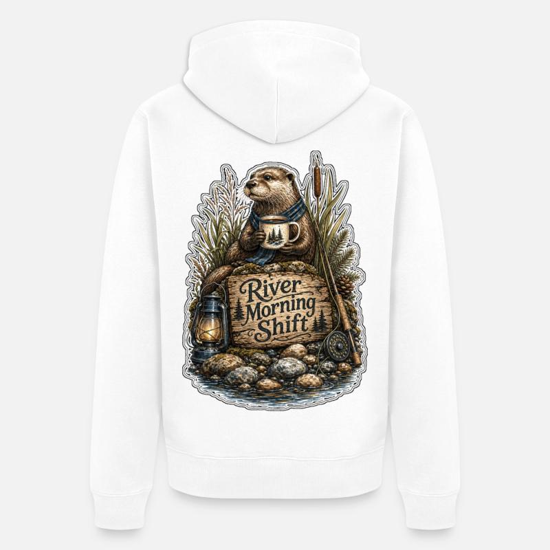 River Morning Shift Otter - Unisex Premium Bio Zip Hoodie - Weiß