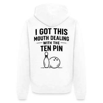 Bowling-Humor Lustiger Sportgeschenk - Unisex Premium Bio Zip Hoodie - Weiß - Hinten - Thijin (182cm)