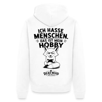 Ich hasse Menschen – Das ist mein Hobby - Unisex Premium Bio Zip Hoodie - Weiß - Hinten - Thijin (182cm)