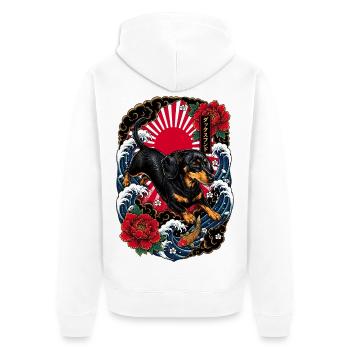 Dackel im japanischen Irezumi Tattoo Stil - Unisex Premium Bio Zip Hoodie - Weiß - Hinten - Thijin (182cm)