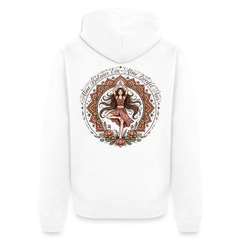 Atme Balance Ein Zweifel Aus Bunt Yoga Boho - Unisex Premium Bio Zip Hoodie - Weiß - Hinten - Thijin (182cm)
