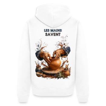 Mains du potier Argile en Fusion - Veste à capuche bio Premium Unisexe - blanc - Dos - Thijin (182cm)
