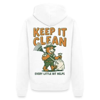 Keep It Clean Bear Clean-Grafik - Unisex Premium Bio Zip Hoodie - Weiß - Hinten - Thijin (182cm)