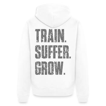 Train Suffer Grow Grunge Theme - Gray - Unisex Premium Organic Zip Hoodie - white - Back - Thijin (182cm)