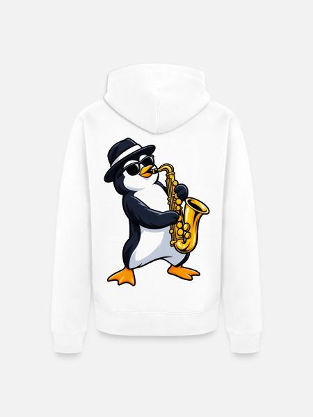 Pinguin mit Saxophon - Unisex Premium Bio Zip Hoodie - Weiß