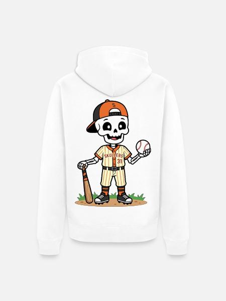 Niedlicher Skelett-Baseballspieler Spooky Halloween - Unisex Premium Bio Zip Hoodie - Weiß