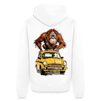Affe auf dem Taxi Monkey Tours - Unisex Premium Bio Zip Hoodie - Weiß - Hinten - Thijin (182cm)