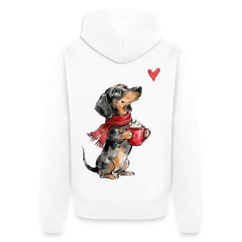 Dackel Weihnachten Kakao Geschenk Hundeliebhaber - Unisex Premium Bio Zip Hoodie - Weiß - Hinten - Thijin (182cm)