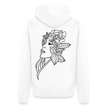 Die Dame und die Rose (schwarz) - Unisex Premium Bio Zip Hoodie - Weiß - Hinten - Thijin (182cm)