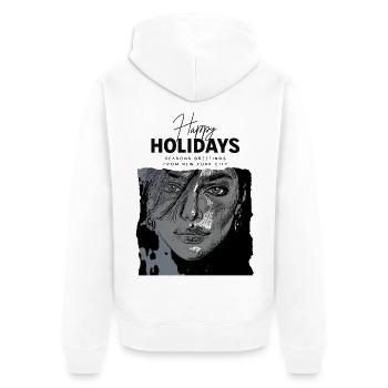 Frohe Feiertage ab NYC - Unisex Premium Bio Zip Hoodie - Weiß - Hinten - Thijin (182cm)