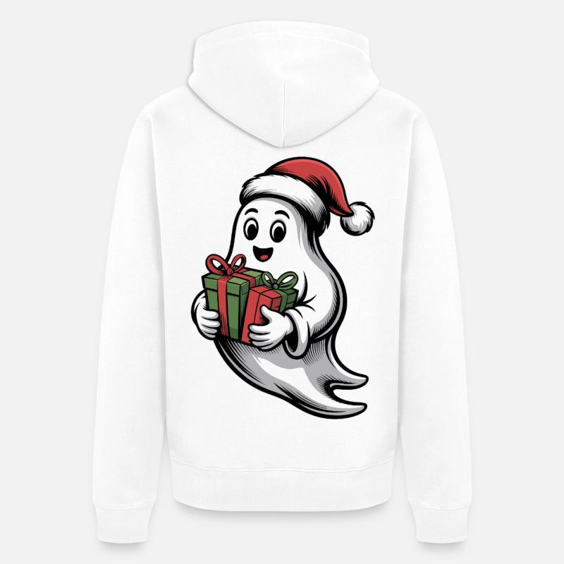 Weihnachtsgeist mit Geschenk - Veste à capuche bio Premium Unisexe - blanc