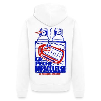 Pêche Miraculeuse Retro - Unisex Premium Bio Zip Hoodie - Weiß - Hinten - Thijin (182cm)