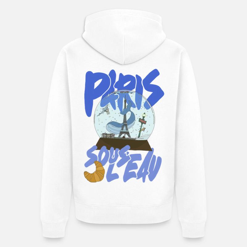Paris Snowglobe Bleu - icône Eiffel - Veste à capuche bio Premium Unisexe - blanc