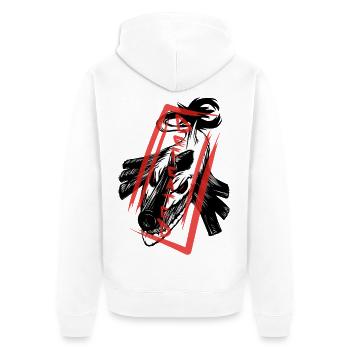 The defeated: Shark Monster - Unisex Premium Organic Zip Hoodie - white - Back - Thijin (182cm)