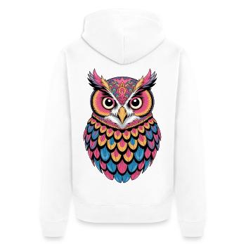 Mosaïque psychédélique de la chouette vibrante - Veste à capuche bio Premium Unisexe - blanc - Dos - Thijin (182cm)