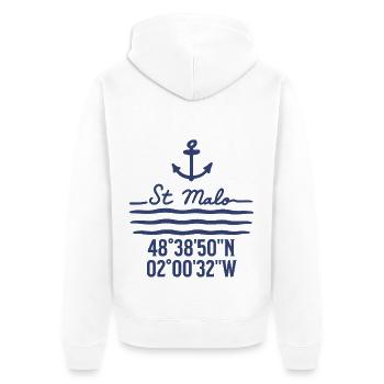 Ancre et Côte de St Malo Coordonnées - Veste à capuche bio Premium Unisexe - blanc - Dos - Thijin (182cm)