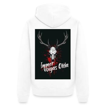 Geweih Schädel mit Rotspritzer - Unisex Premium Bio Zip Hoodie - Weiß - Hinten - Thijin (182cm)