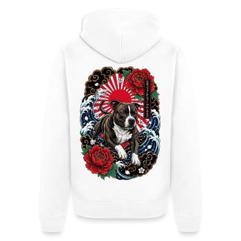 Staffordshire Bull Terrier im Japan Tattoo Stil - Unisex Premium Bio Zip Hoodie - Weiß - Hinten - Thijin (182cm)