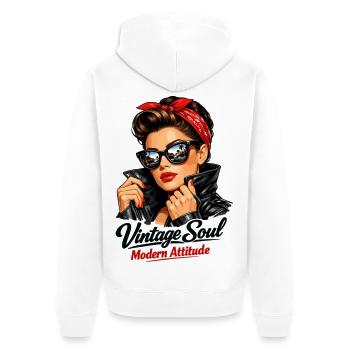 Vintage Soul Modern Attitude – Cool Pin-Up - Unisex Premium Organic Zip Hoodie - white - Back - Thijin (182cm)