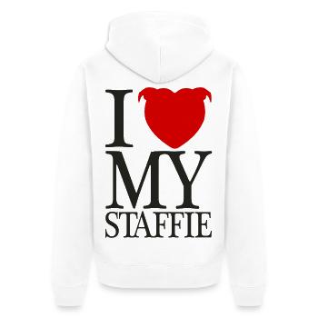 I Love My Staffie With Heart Head - 008b - Unisex Premium Organic Zip Hoodie - white - Back - Thijin (182cm)