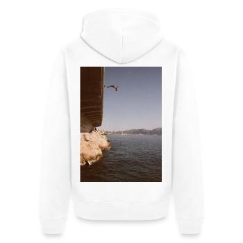 Gegen die Welt - Unisex Premium Bio Zip Hoodie - Weiß - Hinten - Thijin (182cm)