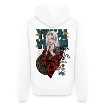Yokai Serpent Oni Girl Japanese Streetwear Art - Unisex Premium Organic Zip Hoodie - white - Back - Thijin (182cm)