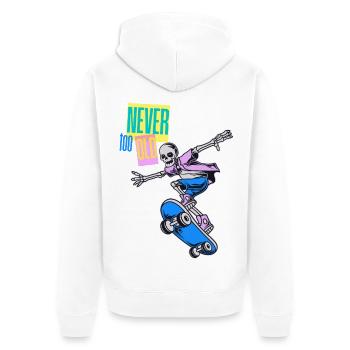 Oldschool Skater – Never too old - Unisex Premium Bio Zip Hoodie - Weiß - Hinten - Thijin (182cm)